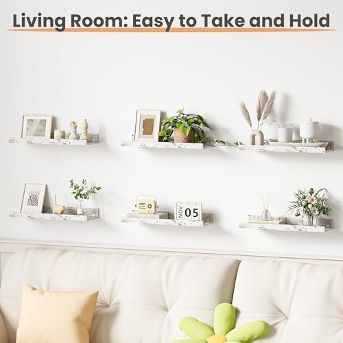 upsimples Floating Shelves for Wall Decor Storage Rustic White,6Pcs 15.7''