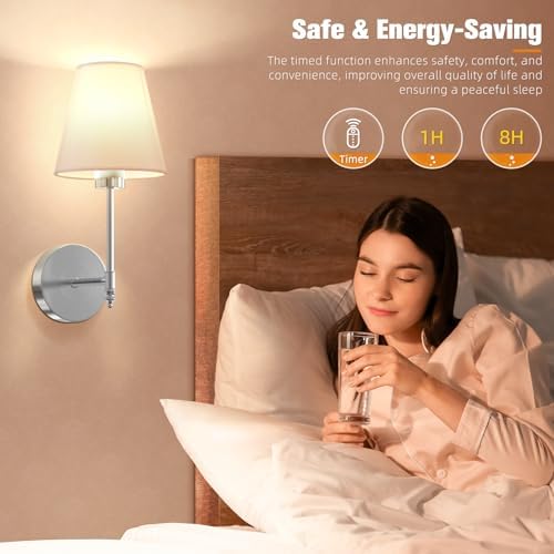 NIORSUN 14.5 inch Battery Operated Wall Sconce Set of 2,Brushed Nickel Rechargeable Wall Lights with 10400mAh Dimmable