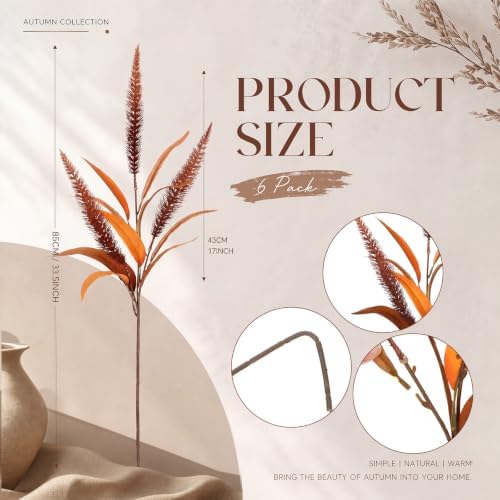 6 Pcs Fall Artificial Dog Tail Grass Fake Stems, Autumn Orange