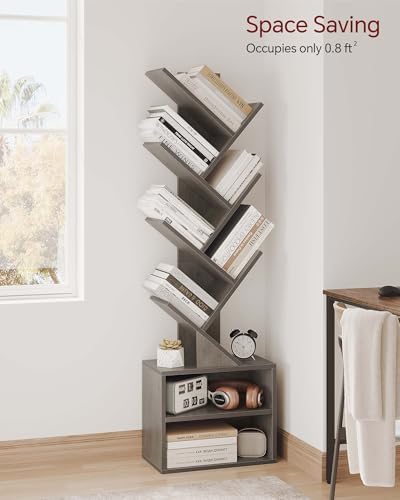 SUNMORY 6 Tier Tree Bookshelf, Tall Small Bookcase with Storage Cabinet