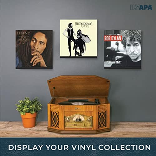 Ilyapa Vinyl Wall Mount Floating Record Shelves- 8 Pack, Black Wood | Solid Wood Record Shelf, Includes Wall Mounting