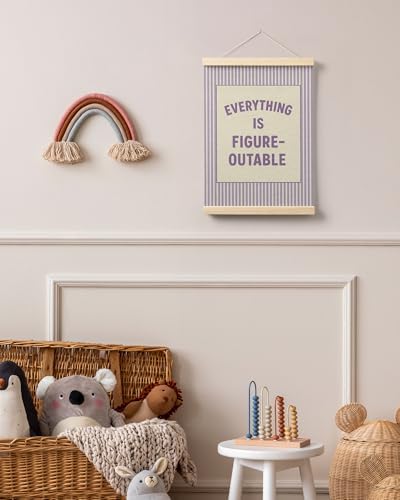 FGFK Everything Is Figureoutable Positive Affirmations Wall Art Poster Hanger Frame, Retro Purple Inspirational Canvas
