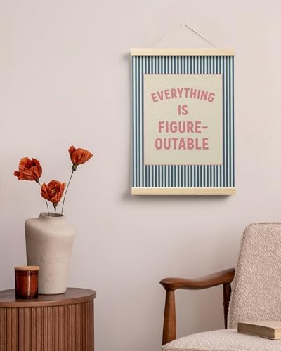 FGFK Everything is Figureoutable Positive Affirmations Wall Art Poster Hanger Frame, Retro Pink and Blue Inspirational