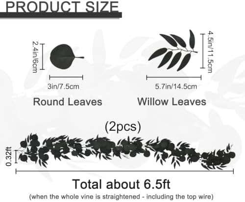 GREENTIME 2Pcs 6.5Ft Black Artificial Eucalyptus Garland with Willow Leaves