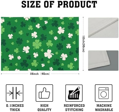 St Patrick's Day Placemats Set of 6 18x12 Inch Green Shamrock Irish Linen Place Mat Heat-Resistant Washable Wipeable Saint Patrick's Day Four Leaf Clover Table Mat for Party Kitchen Dining Home Decor