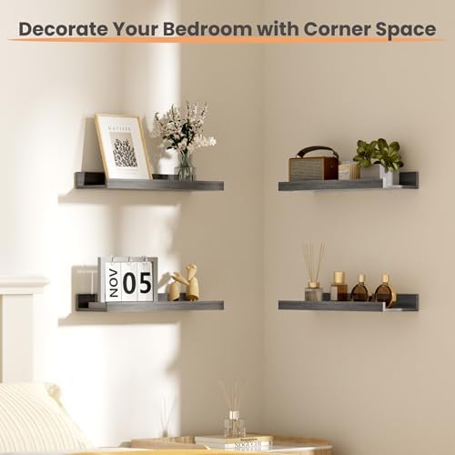 upsimples Floating Shelves for Wall Decor and Storage, Grey, 6Pcs 15.7''