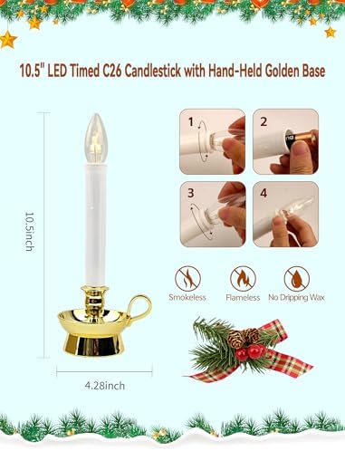 4PK Christmas Window Candle Light, 11" LED Golden Chamberstick