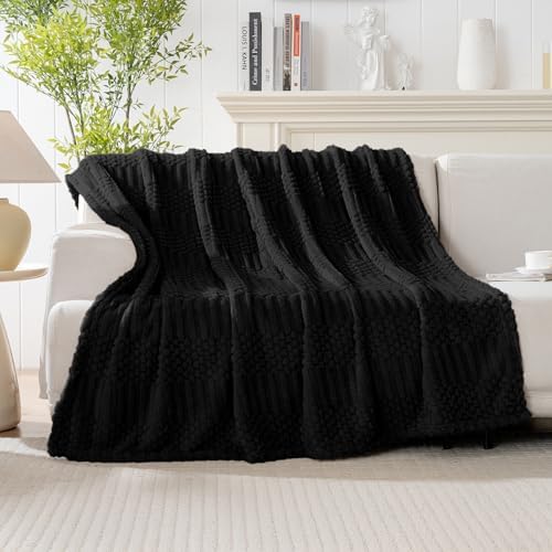 Black Throw Blanket - Soft & Fluffy Fleece, Cute & Aesthetic, Perfect for Sofa, Couch, Chair, Bed, Living Room &