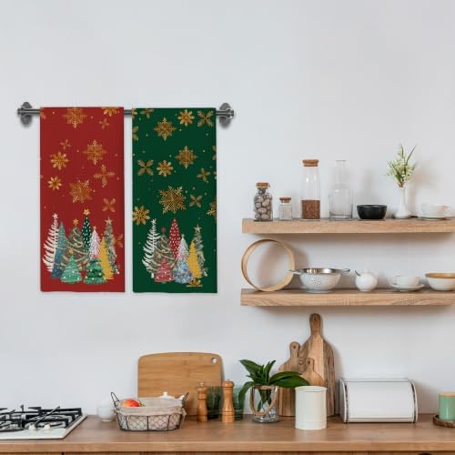 Christmas Tree Kitchen Towels,16x24 Inches Set of 2,Green & Red Tea Towels Dish Towels Hand Towels for Home Kitchen Farmhouse Bathroom Decor.(020)