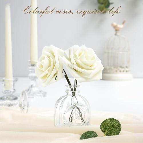 BLEUM CADE 16Pcs Artificial Flowers Fake Foam Roses with Stems for Wedding