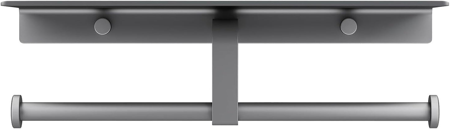 Grey Toilet Paper Holder with Shelf, Double Roll Commercial Toilet Paper Dispenser
