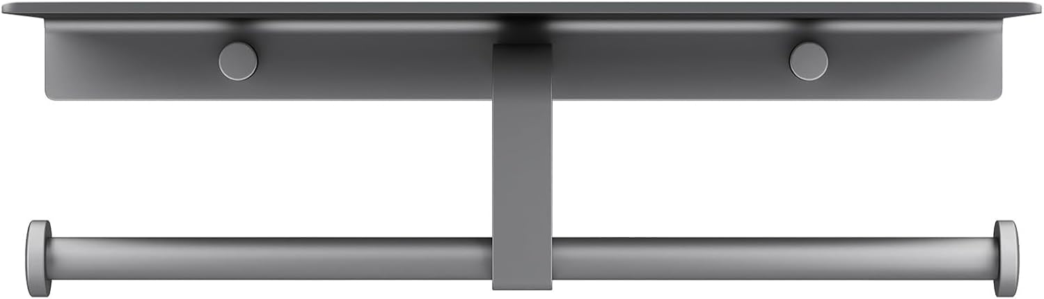 Grey Toilet Paper Holder with Shelf, Double Roll Commercial Toilet Paper Dispenser