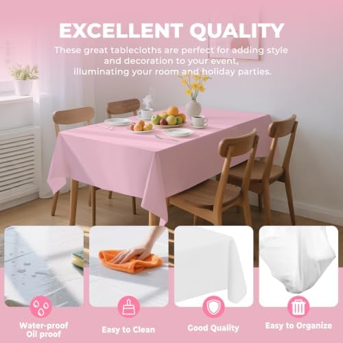 6 Pack Premium Disposable Plastic Tablecloth 54" x 108" Party Table Cloths Disposable for 6 to 8 Foot Tables Indoor or Outdoor Parties Birthdays Weddings Christmas Anniversary Buffet Table (Pink)