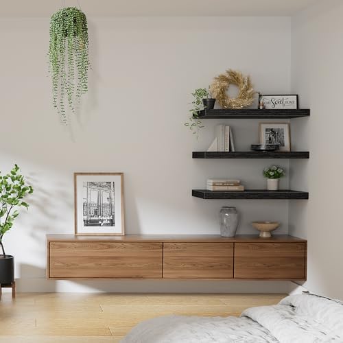 QEEIG 10" Deep Floating Shelves for Wall (Black, Set of 3, 23.6" x 10")