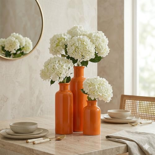 Ceramic Vase Set - 3 Orange Small Vases, Farmhouse Country Flower Vase Home Decor, Living Room Decoration, Table