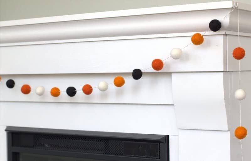 6 FT Halloween Felt Ball Garland - Orange/Black/White