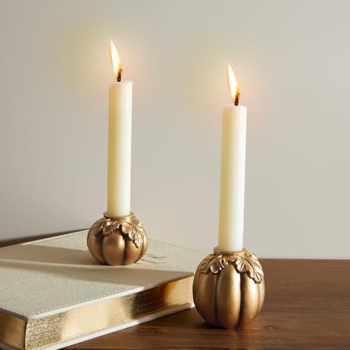DN DECONATION Fall Pumpkin Candle Holders, Gold Candlestick for Home Decor