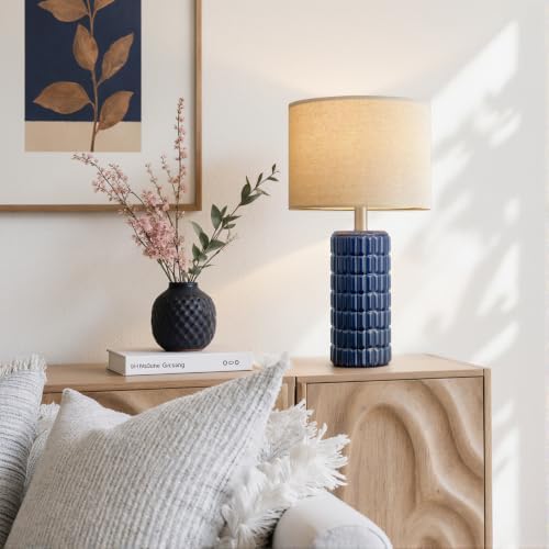 Seealle 23" Modern Ceramic Table Lamps Set of 2, Lamps for Bedroom, Blue
