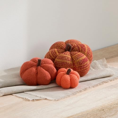 Set of 3 Multi-size Cozy Knit Pumpkins (Sunset Large Multi-size set)