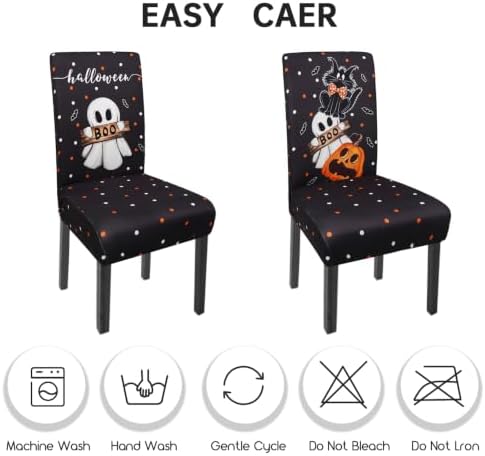 Halloween Chair Covers Set of 6 Cute Blcak Cat Ghost Parson Chair Slipcover