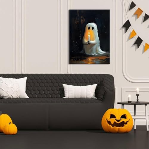 ILLBDR Halloween Ghost Holding Candle Canvas Wall Art 16x24 inch