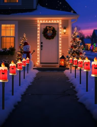 10.5FT Christmas Pathway Lights, 5PK LED Candle Yard Stake Lights