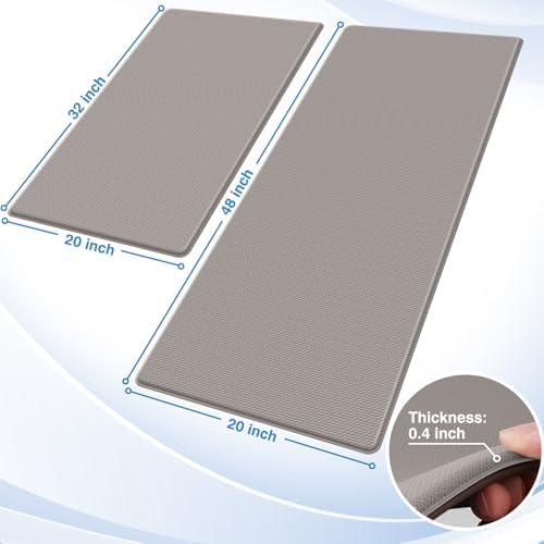 StepRite Kitchen Mats for Floor, 2-Piece Anti-Fatigue Kitchen Rugs, Khaki