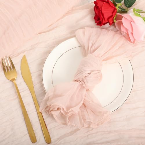 Nydotd 6pcs Cheesecloth Napkins 20 x 20 Inch Boho Dinner Napkins Wrinkled Rustic Linen Table Decorative Cloth Napkins for Wedding Party Baby Shower Family Everyday Use Easter (Dusty Pink)