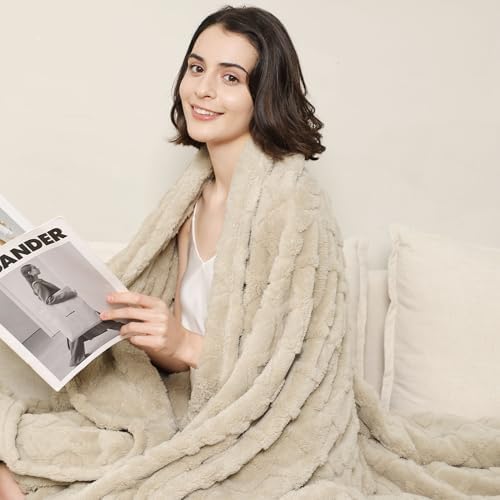 Aganear Fleece Throw Blanket for Couch Sofa 60"x80" Khaki