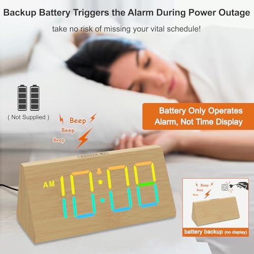 DreamSky Wooden Digital Alarm Clock for Bedroom with RGB Large Numbers