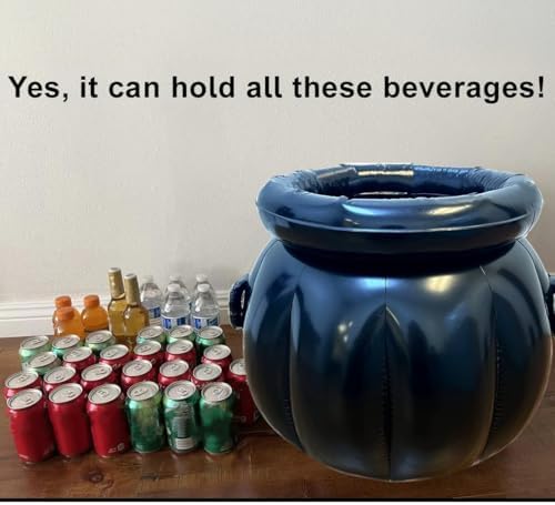 GIFTEXPRESS 22x18 Inch Large Inflatable Halloween Cauldron Drink Cooler, St Patrick Pot of Gold, Beverage Holder, Candy Kettle, Witch's Cauldron, Party Decoration