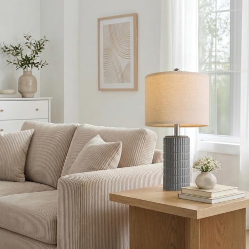 PoKat 20.75'' Ceramic Small Table Lamps for Bedroom, Modern Dark Gray Bedside Lamps Set of 2, Farmhouse Lamps for
