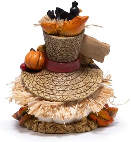 Hodao Thanksgiving Pumpkin Decorations, Resin Fall Autumn Figurine with Straw Hat, Birds, Acorns & Sunflowers, Give Thanks Sign, Festive Gift for Home Tabletop Mantel Thanksgiving Decorations (White)