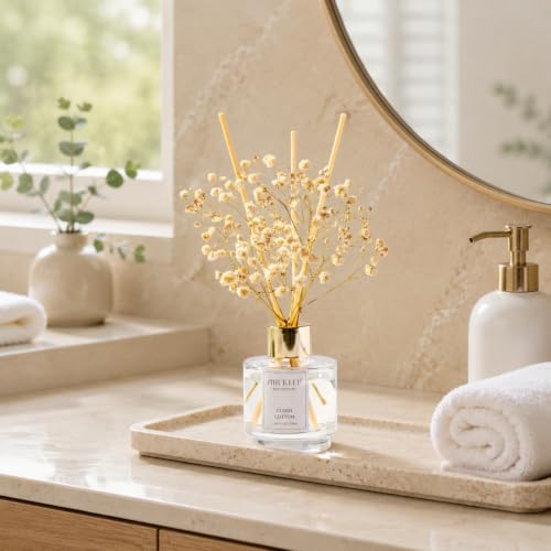Airkeep Reed Diffuser Set of 3,Clean Cotton White Jasmine White Tea Oil Reed Diffusers for Bedroom Living Room Office