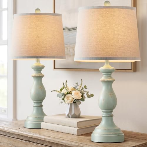 PARTPHONER Traditional Table Lamp Set of 2, Rustic Farmhouse Table Lamps for Living Room Bedroom, 27" Bedside Desk