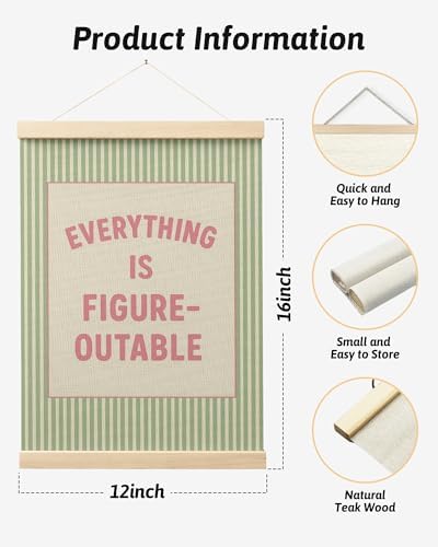 FGFK Everything Is Figureoutable Positive Affirmations Wall Art Poster Hanger Frame, Preppy Pink and Green