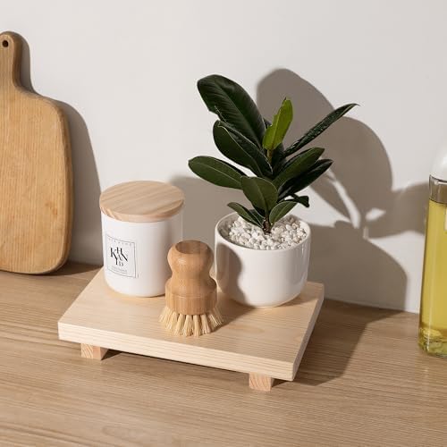 Bathroom Counter Organizer Wood Pedestal Stand Farmhouse Decorative Tray / Burlywood / 9 x 6 x 1.6
