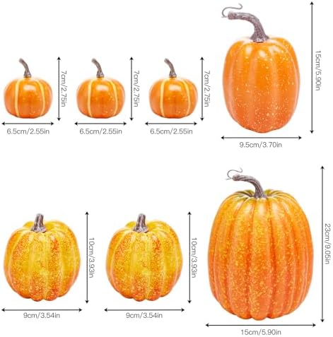 Halloween Autumn Harvest Festival 7 Artificial Pumpkins of Various Styles Decorate Rural Style Farmhouses Foam Pumpkins Thanksgiving Dinner Party Home Festival Autumn Decoration (Orange)