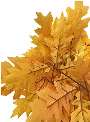 12pcs Artificial Oak Tree Branch Faux Eiche Leaf Stem Three Forks per piece for Greenery Wall Floral Decoration (Yellow)