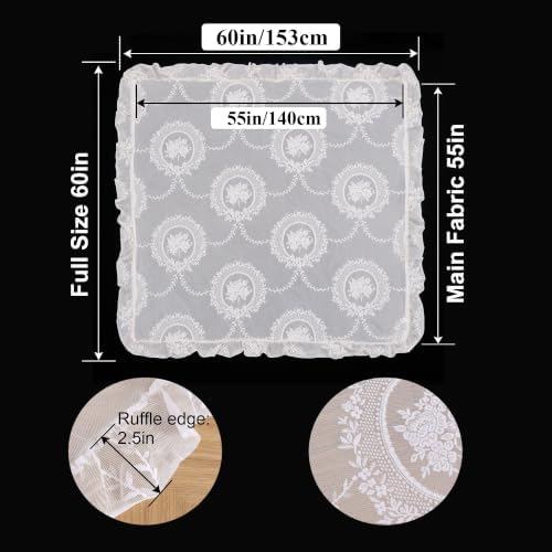 White Lace Floral Embroidered Square Tablecloth 55”x55” Table Cloth