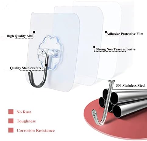 DDMY Adhesive Wall Hooks Clear 50lb(Max) Heavy Duty Hanging Sticky-10 Pack