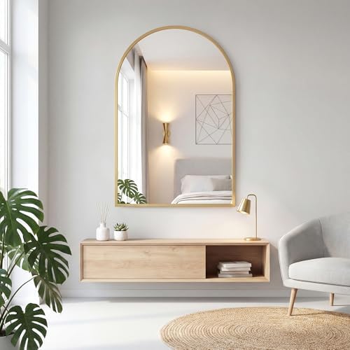 Arched Gold Bathroom Mirrors for Wall, 20x30-Inch Bathroom Mirror for Over Sink, Wall Vanity Mirror with Matte Metal