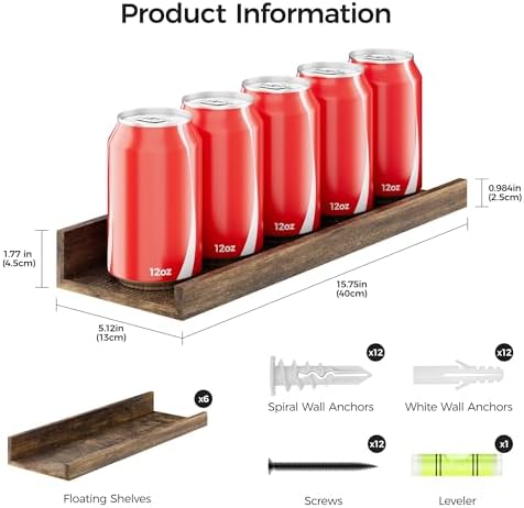 upsimples 12 Pack Wooden Floating Shelves, Wall Storage Decor Shelf for Bathroom, Bedroom, Living Room, Kitchen, Office