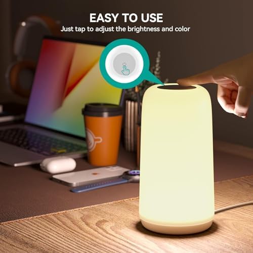 Touch Bedside Table LED Lamp, [Sleek Design & RGB Mode] Multi-Color Dimmable with Warm White Lights, Birthday Gifts for