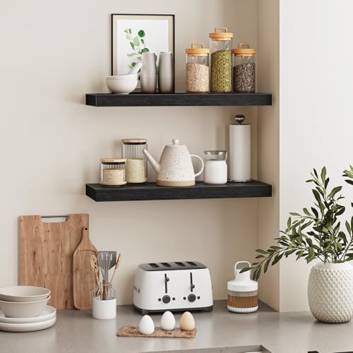 Fixwal Floating Wall Shelves for Decor (Black, Set of 2, 22Inch)