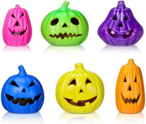 Tujoe 6 Pcs Halloween Pumpkin Lantern Set Light up LED,Multi Color