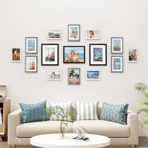 Vittanly 15 Pack Gallery Wall Frame Set, Black, Grey, White