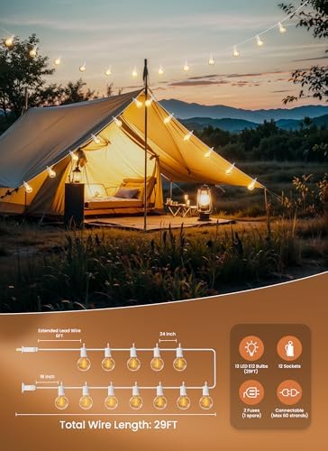 Brightown Outdoor String Lights, 29FT G40 LED IP65 Waterproof Patio Lights