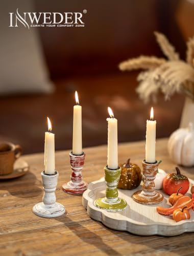 Fall Table Decor Rustic: Wooden Candlestick Holders Set of 4