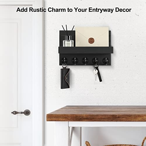 Lwenki Key Holder for Wall, Decorative Key and Mail Holder with Shelf Has Large Hooks for Bags, Coats, Umbrella –